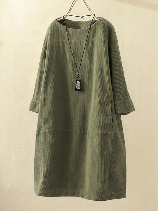 Glevato | Women's Midi Corduroy Dress with Pockets