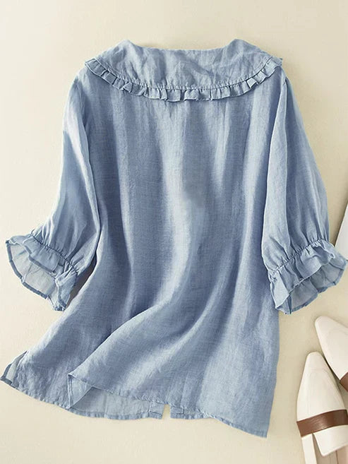 Glevato | Women's Ruffle Collar Button-Up Shirt