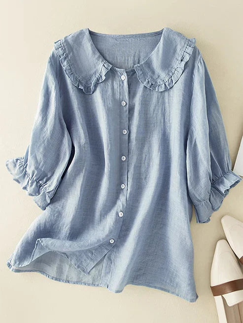 Glevato | Women's Ruffle Collar Button-Up Shirt