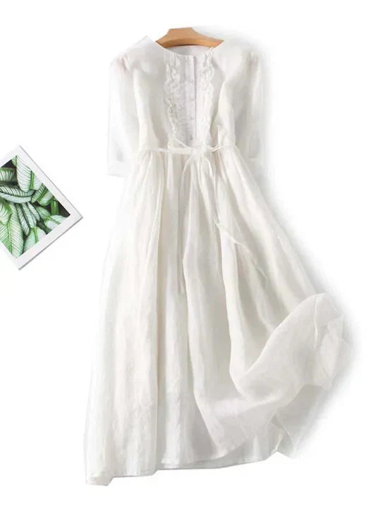 Glevato | Women's Ruffled Midi Dress with Tie Waist