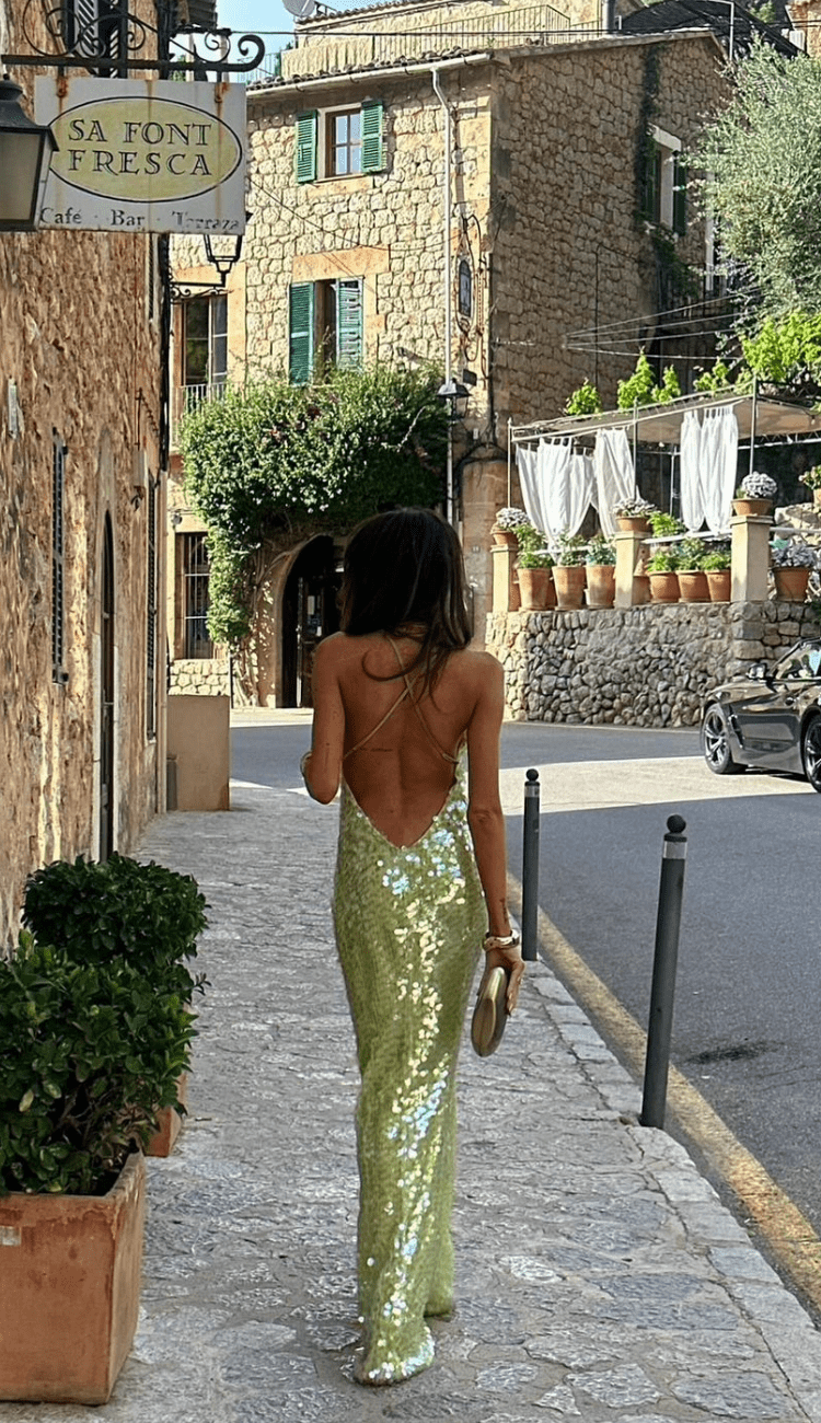 Glevato | Women's Sequin Maxi Dress with Backless Design