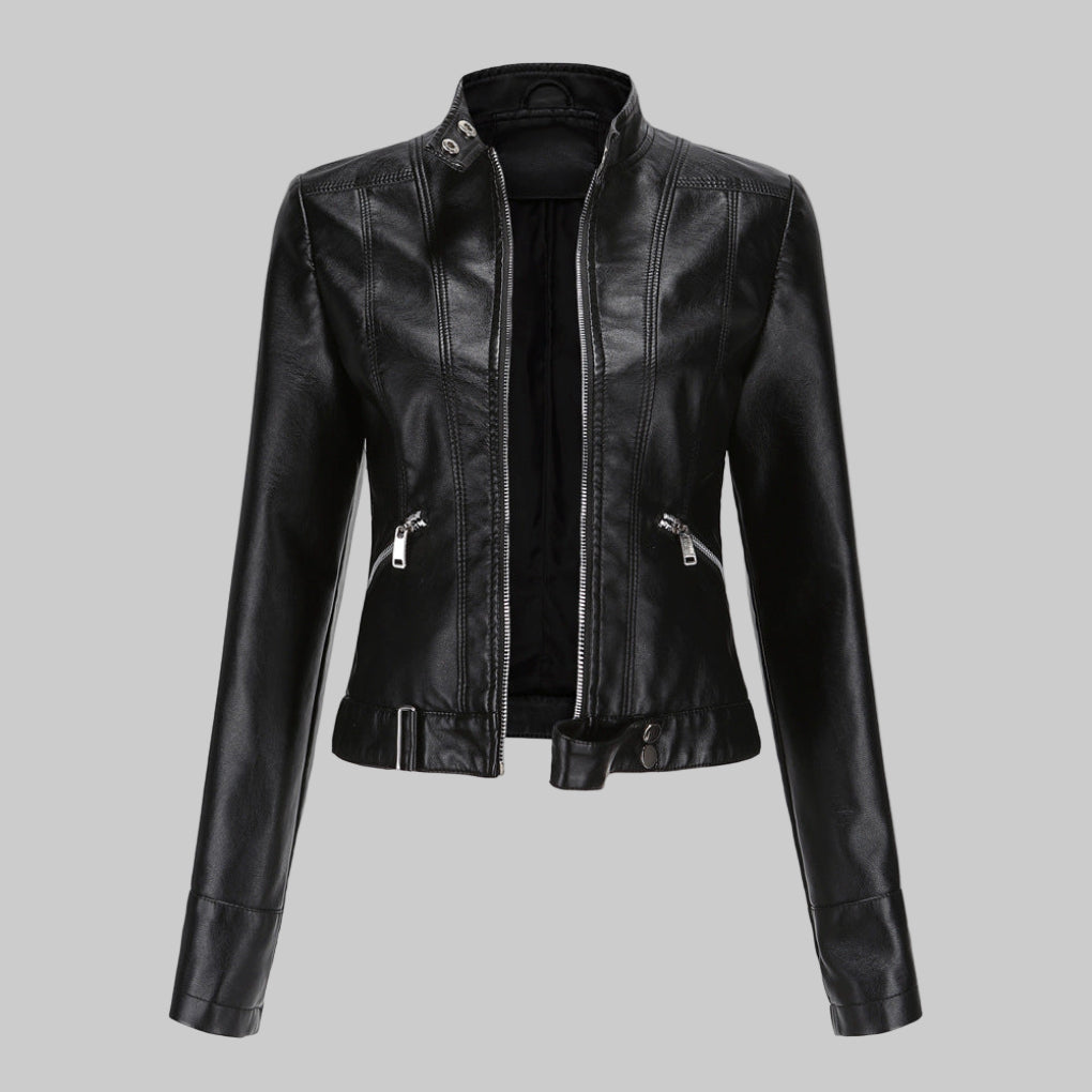 Glevato | Women's Stand Collar Leather Jacket