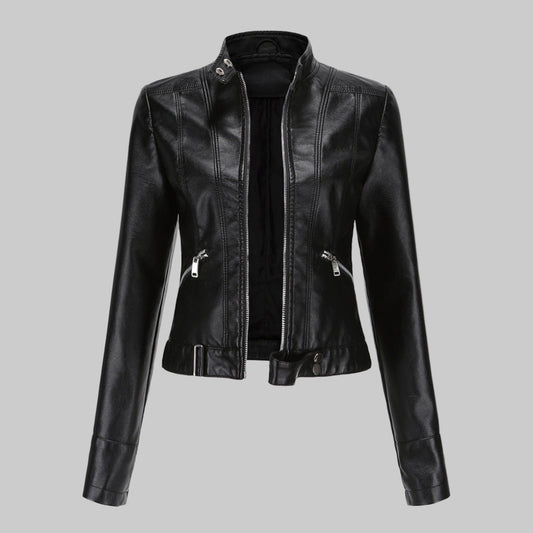 Glevato | Women's Stand Collar Leather Jacket