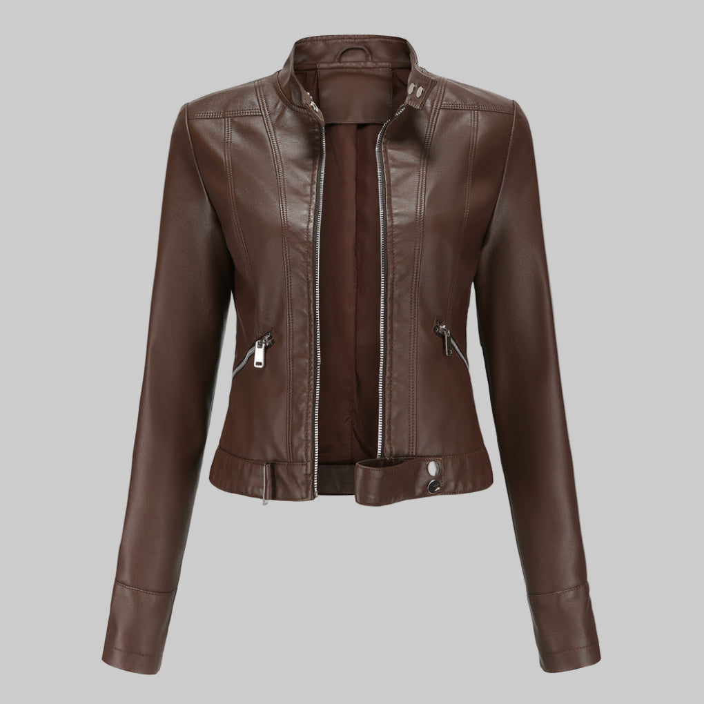 Glevato | Women's Stand Collar Leather Jacket