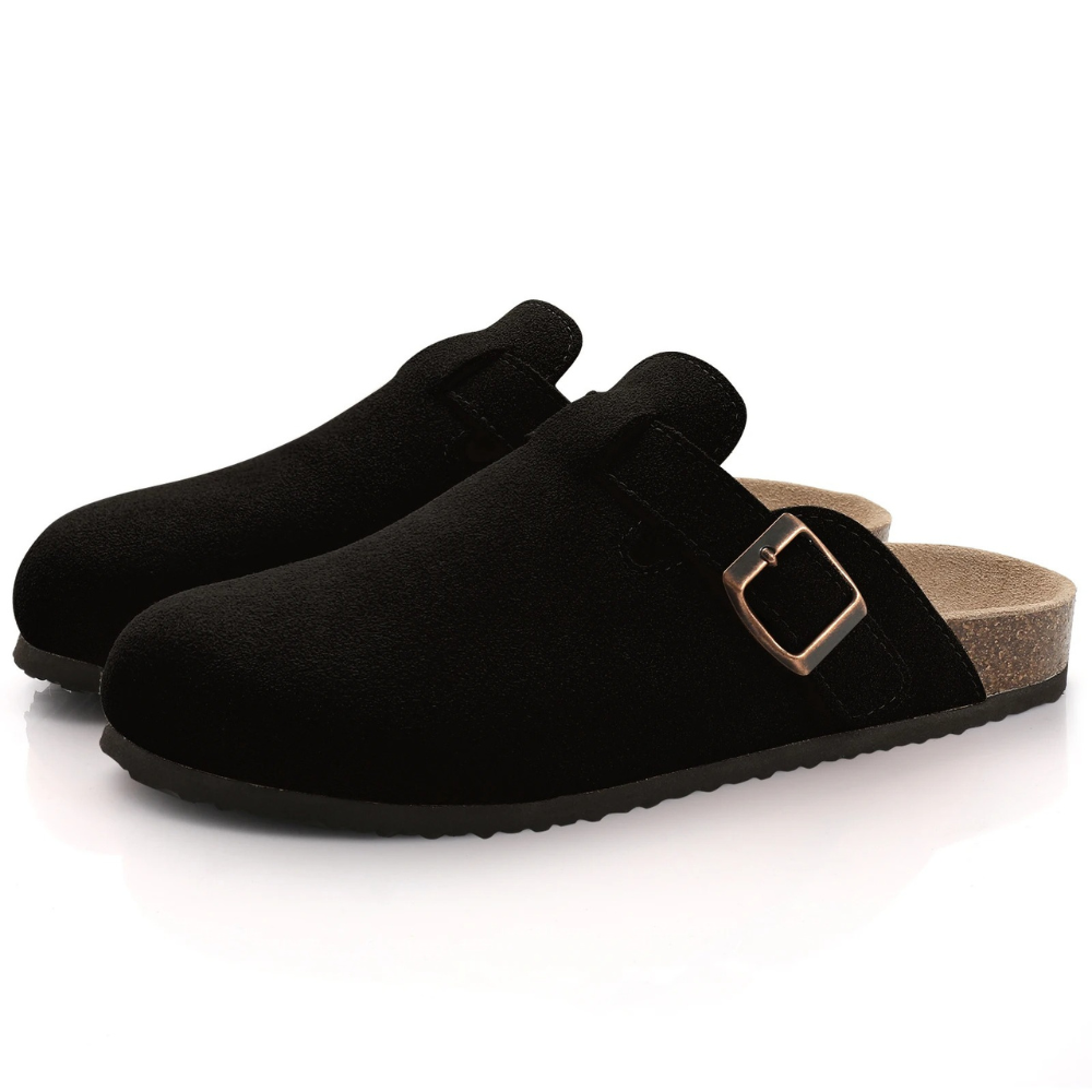 Glevato | Women's Suede Cork Clogs with Buckle Strap