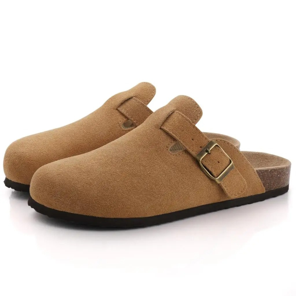 Glevato | Women's Suede Cork Clogs with Buckle Strap