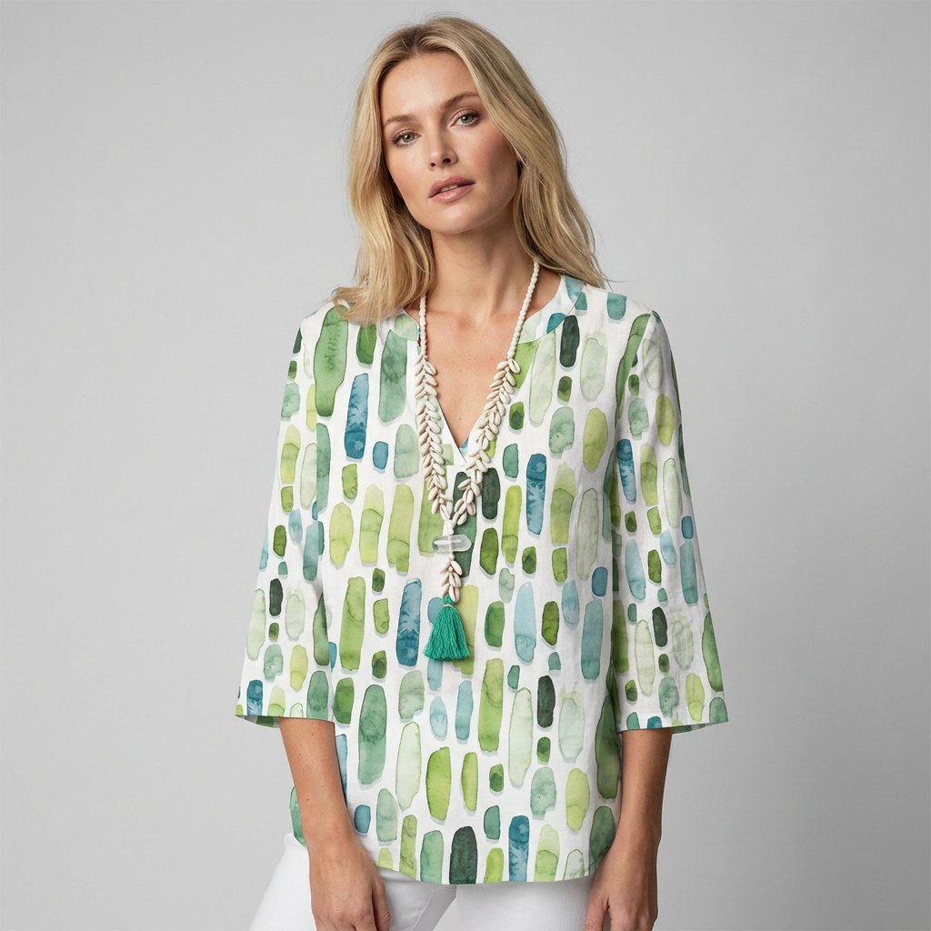 Glevato | Women's Tunic Blouse with Watercolor Print