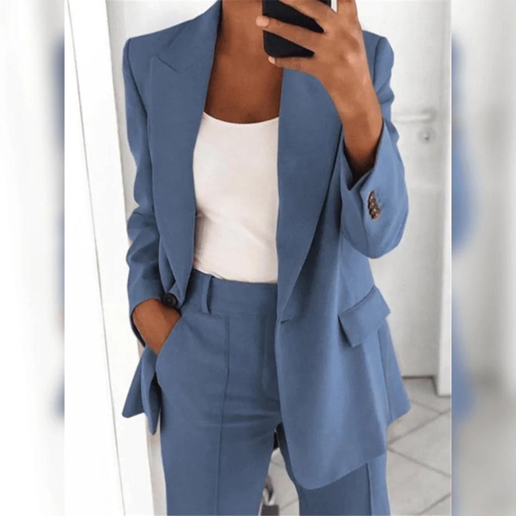 Glevato | Women's Two-Piece Suit Set – Notch Lapel Blazer & Trouser