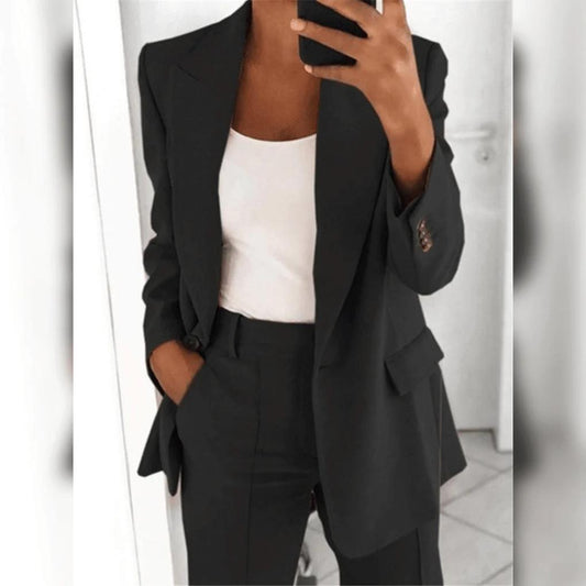 Glevato | Women's Two-Piece Suit Set – Notch Lapel Blazer & Trouser