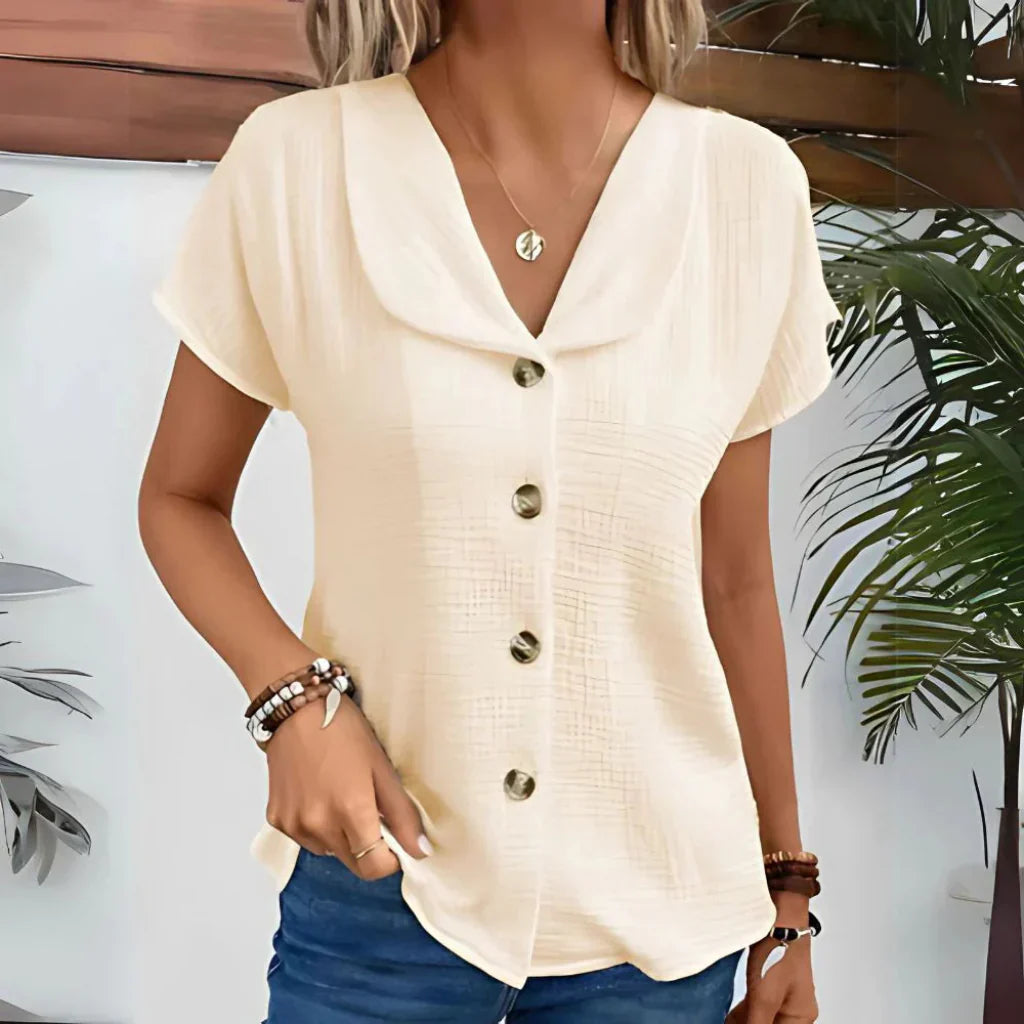 Glevato | Women's V-Neck Button-Up Blouse