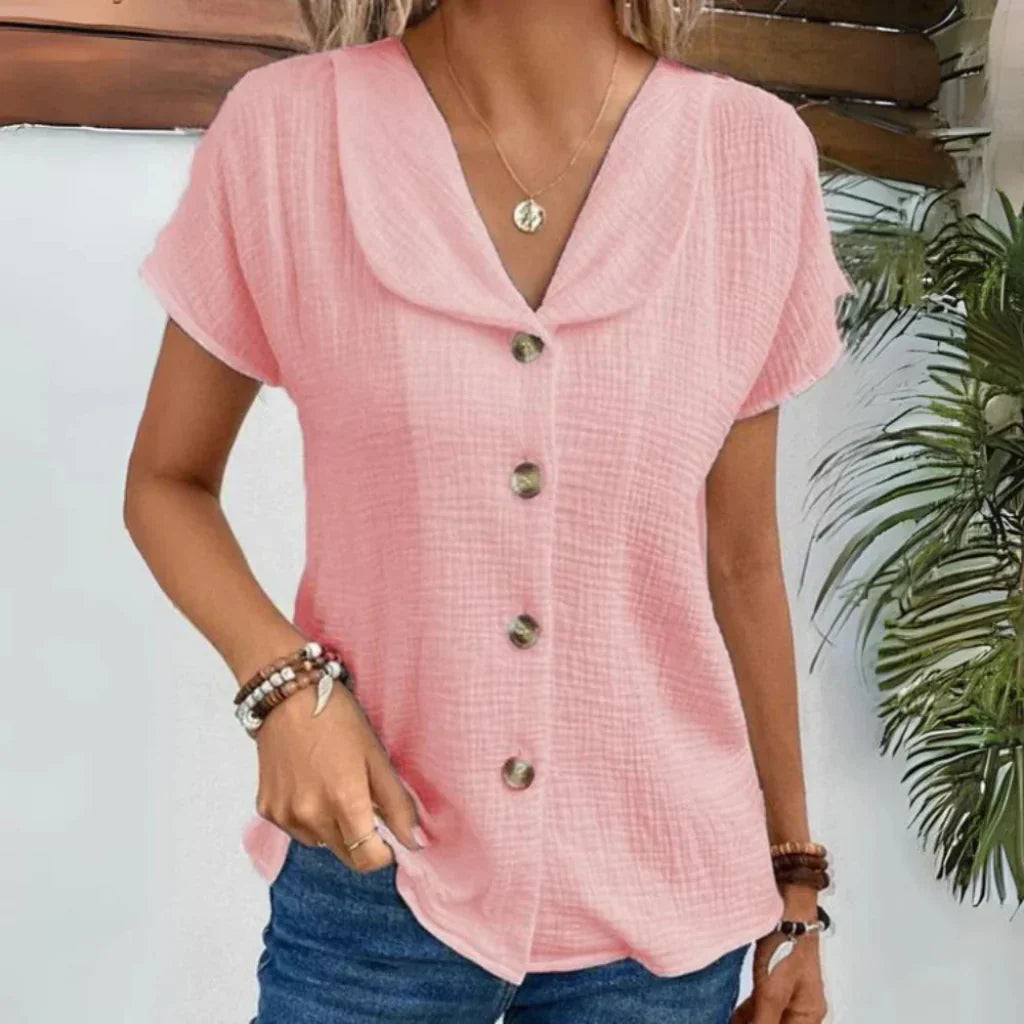 Glevato | Women's V-Neck Button-Up Blouse