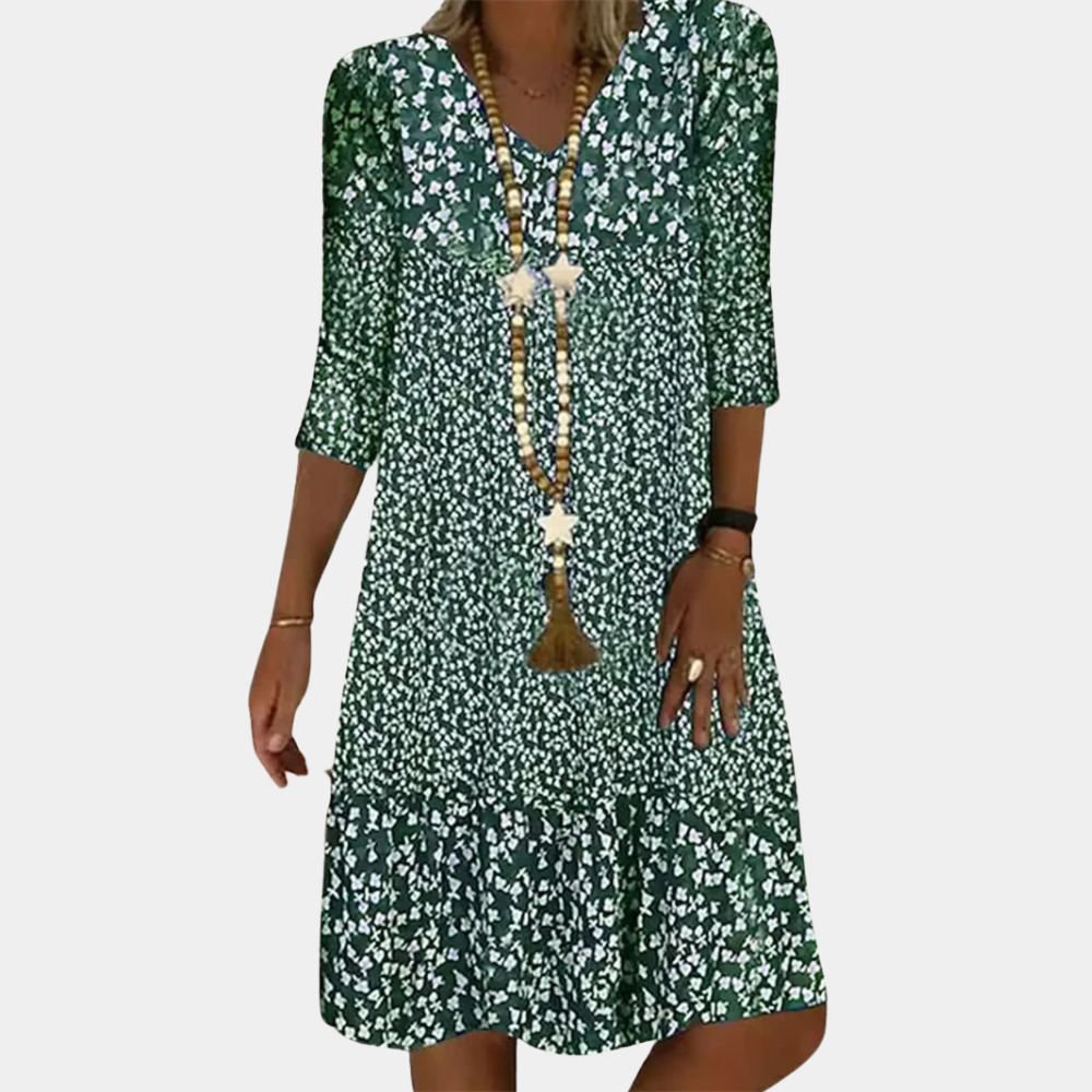 Glevato | Women's V-Neck Midi Dress with Floral Print