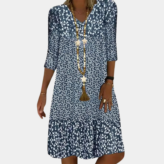 Glevato | Women's V-Neck Midi Dress with Floral Print