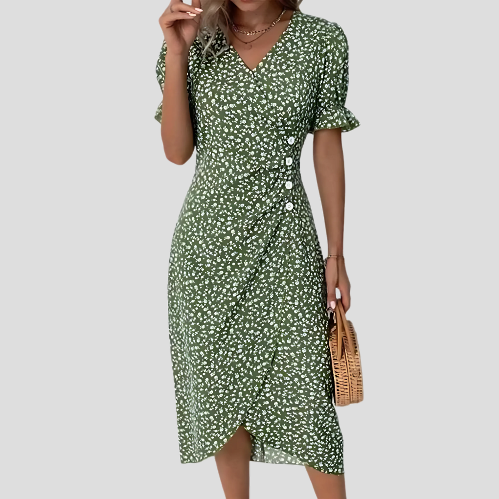 Glevato | Women's Wrap Midi Dress with Button Detail