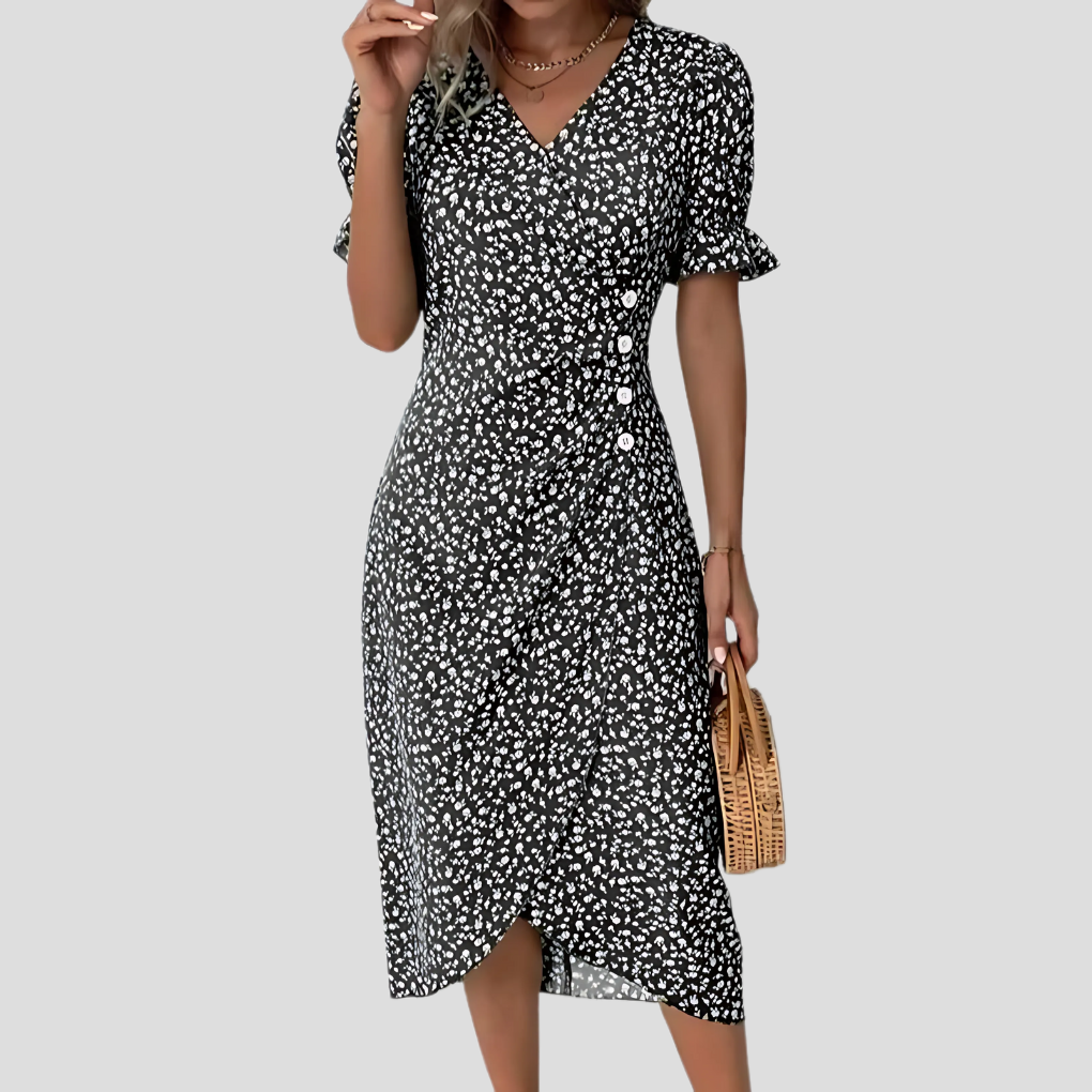 Glevato | Women's Wrap Midi Dress with Button Detail
