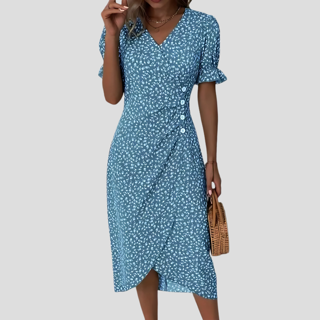 Glevato | Women's Wrap Midi Dress with Button Detail
