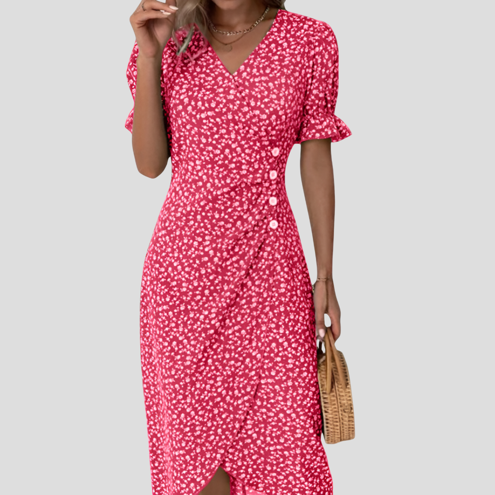Glevato | Women's Wrap Midi Dress with Button Detail