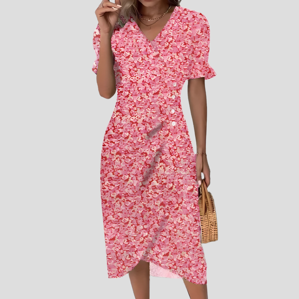 Glevato | Women's Wrap Midi Dress with Floral Print