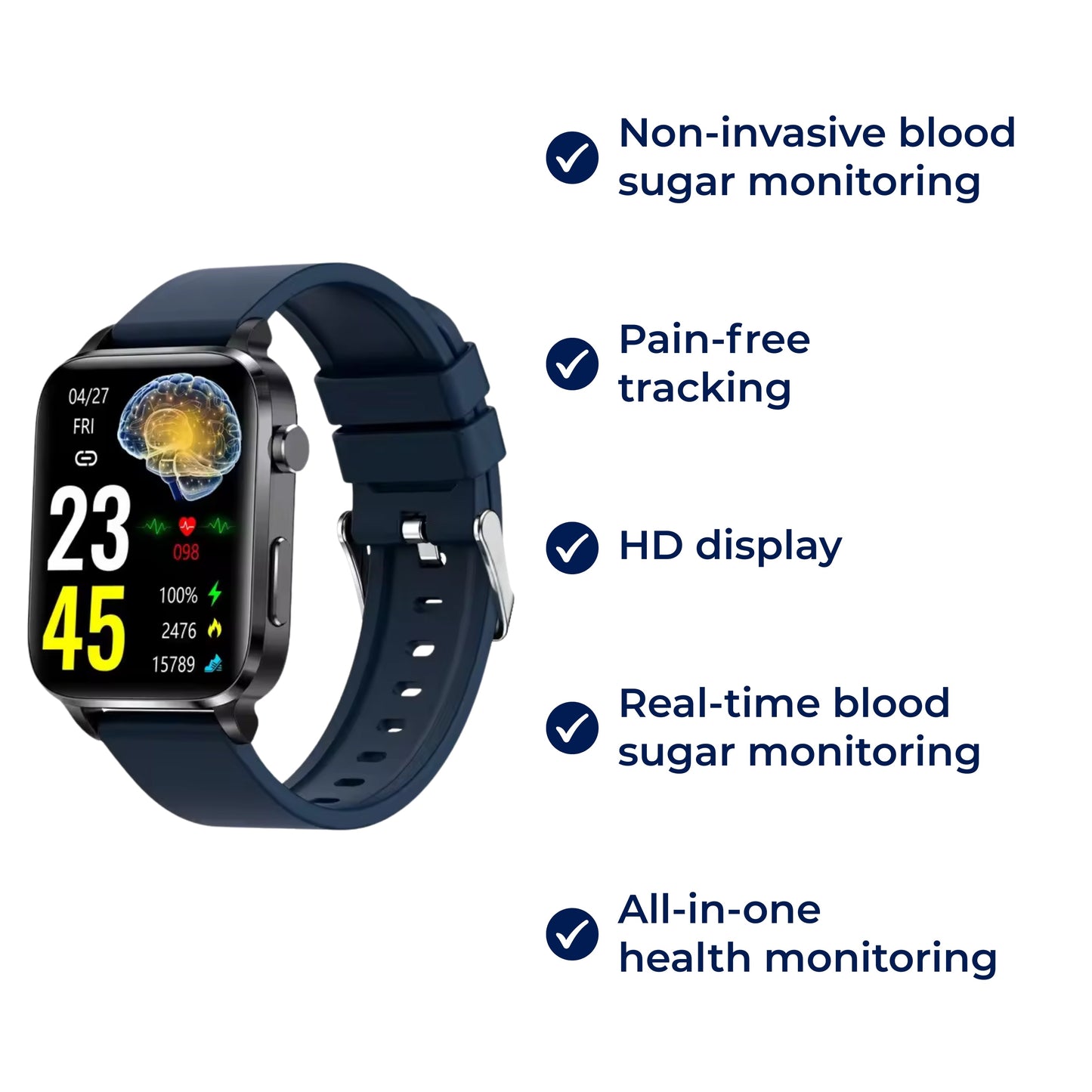 GlucoWell | Non-Invasive Diabetes Smartwatch – Blood Sugar Monitor – HD Display – Pain-Free Glucose Tracking for Adults Glevato