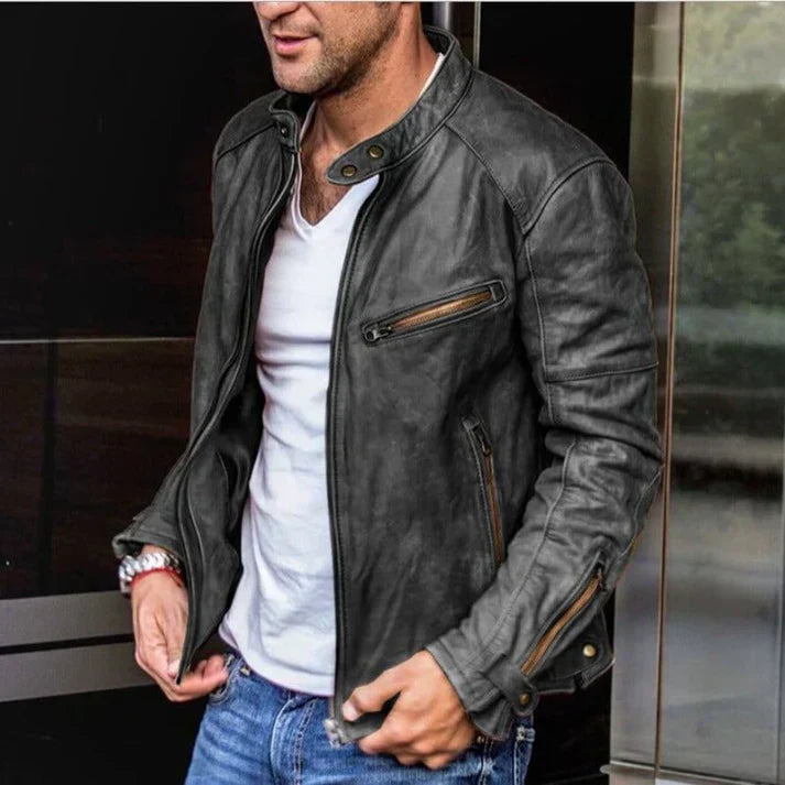 High quality leather biker jacket for men