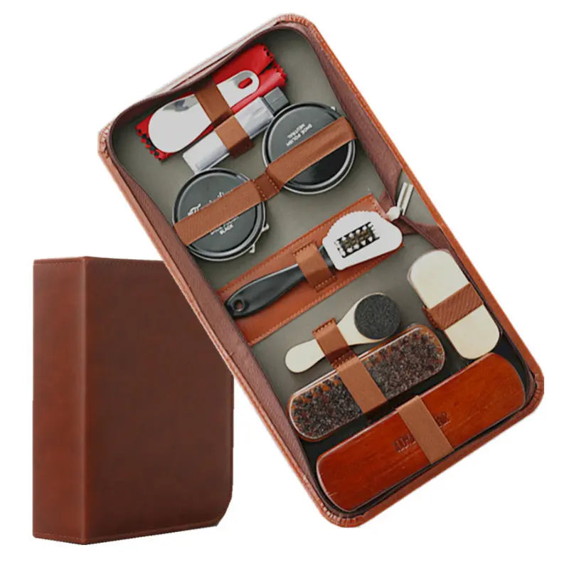 LuxeShine 9-Piece Shoe Care Kit | Premium Horsehair Brushes and Polish Kit for Leather Care