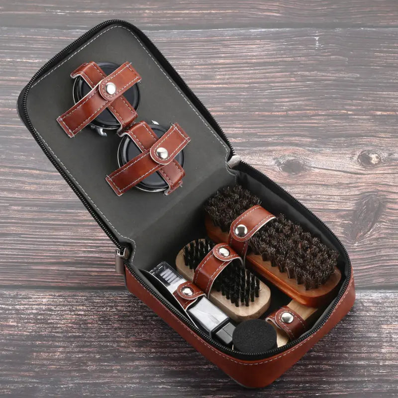 LuxeShine 9-Piece Shoe Care Kit | Premium Horsehair Brushes and Polish Kit for Leather Care