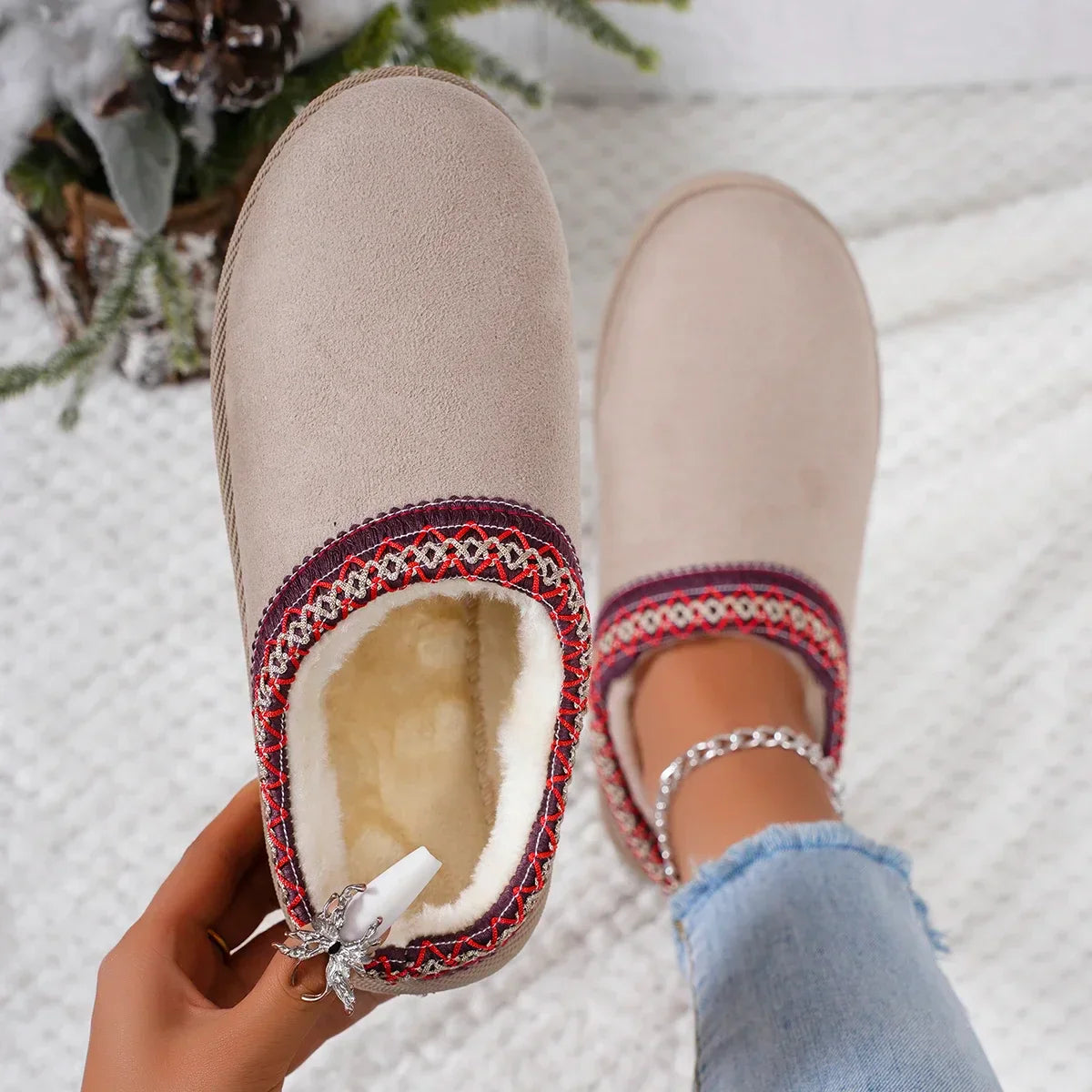 Luxury Cashmere Winter Boots for Women | Ultra-Warm, Thick Sole Slippers for Cozy Comfort