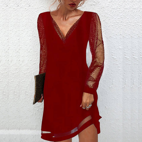 Matilde - Elegant Midi Dress with V-Neck and Lace Details