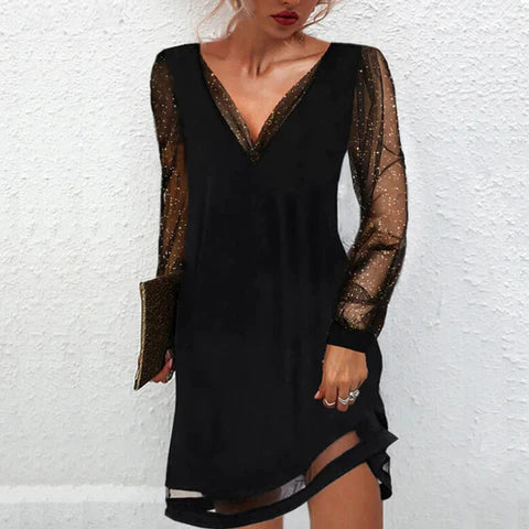 Matilde - Elegant Midi Dress with V-Neck and Lace Details