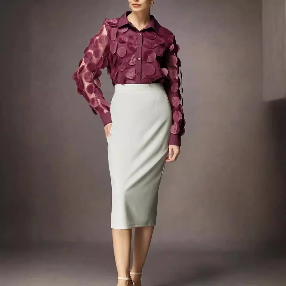 Melary - Women's Shirt with Elegant Collar and Fitted Cut