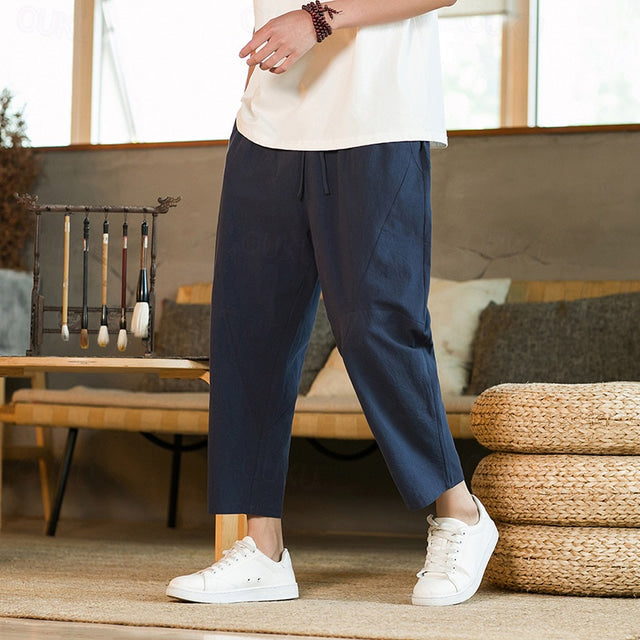 Men's Casual Tapered Pants with Adjustable Waist