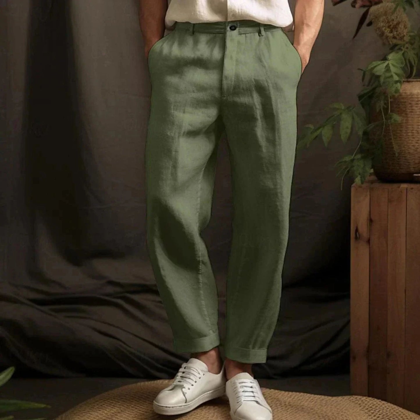 Men's Straight Linen Pants with Relaxed Fit