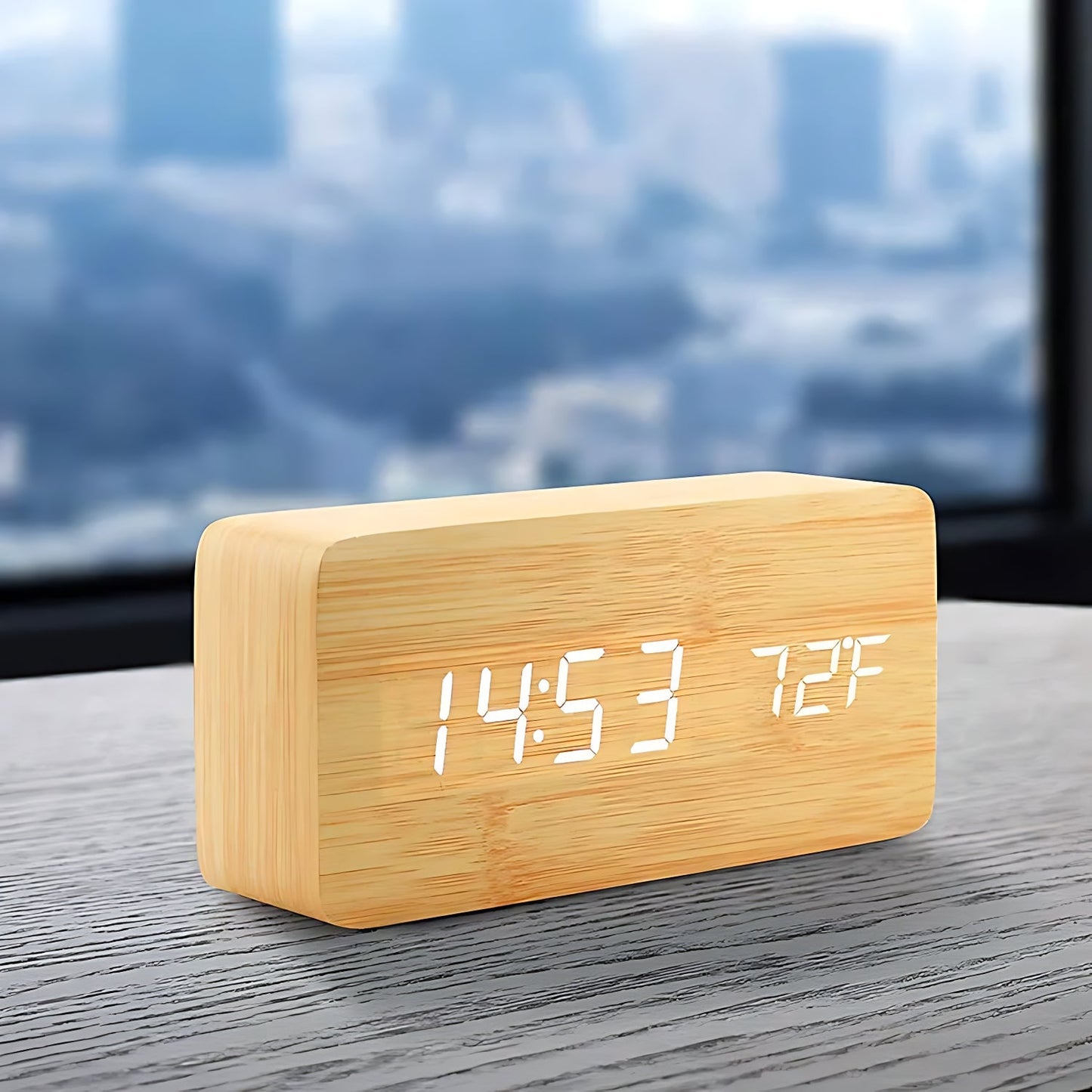 Natural Wood LED Alarm Clock