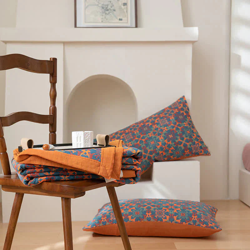 Orange & Blue Pattern Six-Layer Cotton Quilt - TerraLoom