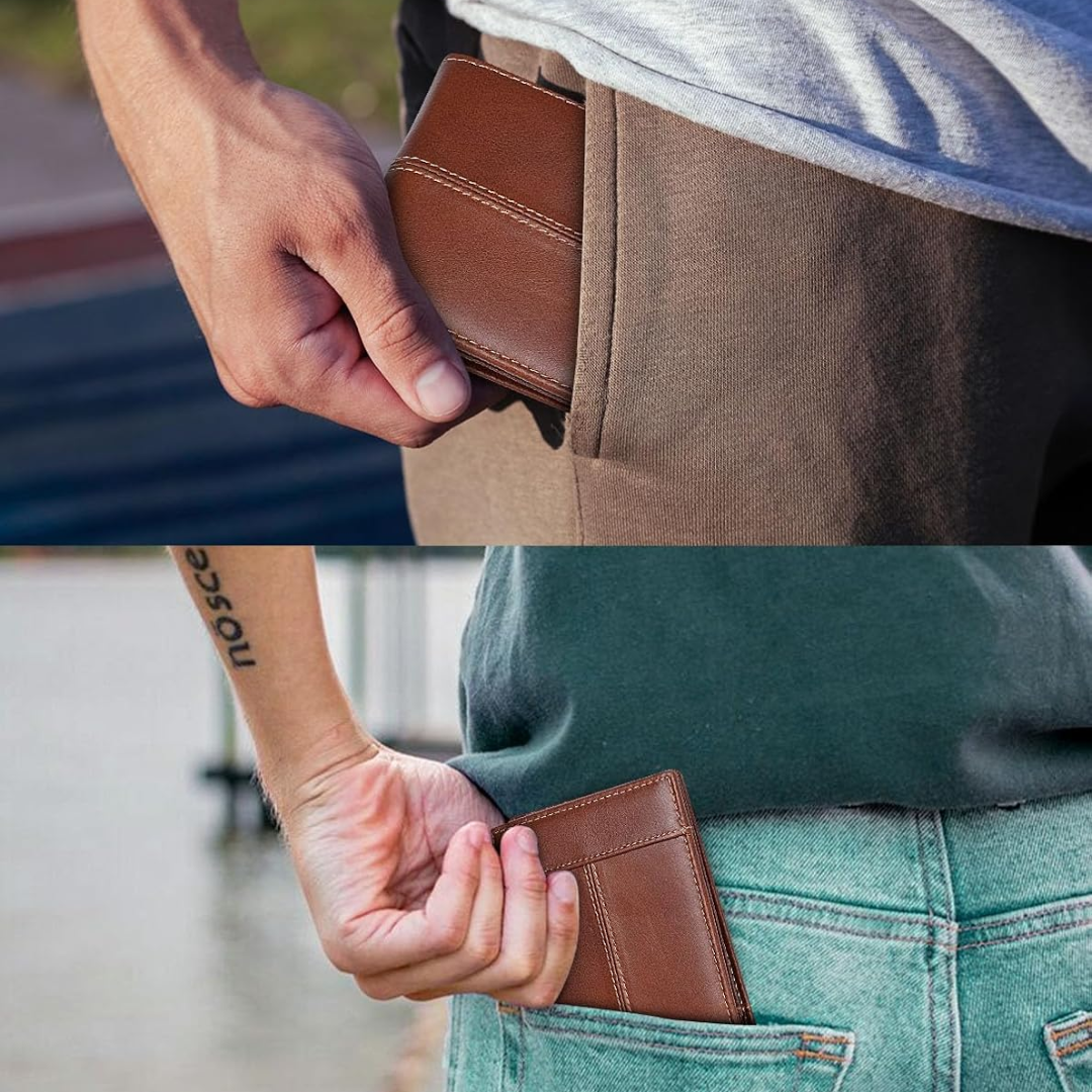 Premium RFID-Blocking Leather Bifold Wallet for Men - SlimArmor