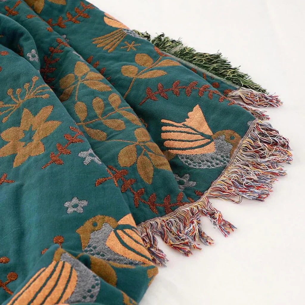 Reversible Scandinavian Bird Blanket - NordicNest