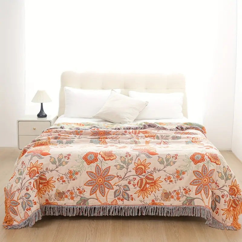 Rustic Floral Boho Blanket | 100% Cotton Floral Blanket