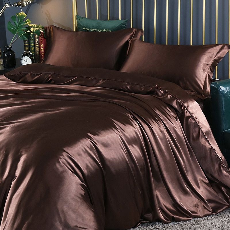 Set (4 pieces) Silk/Satin Bedding Duvet Cover - 2x Pillowcases - Sheet