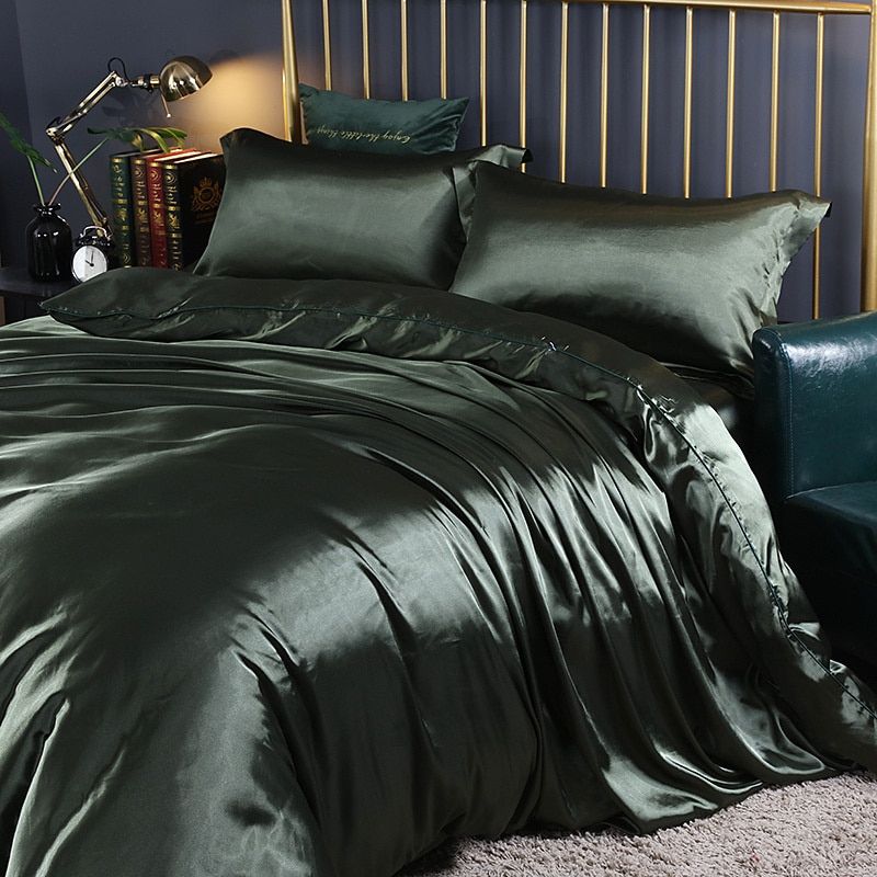 Set (4 pieces) Silk/Satin Bedding Duvet Cover - 2x Pillowcases - Sheet
