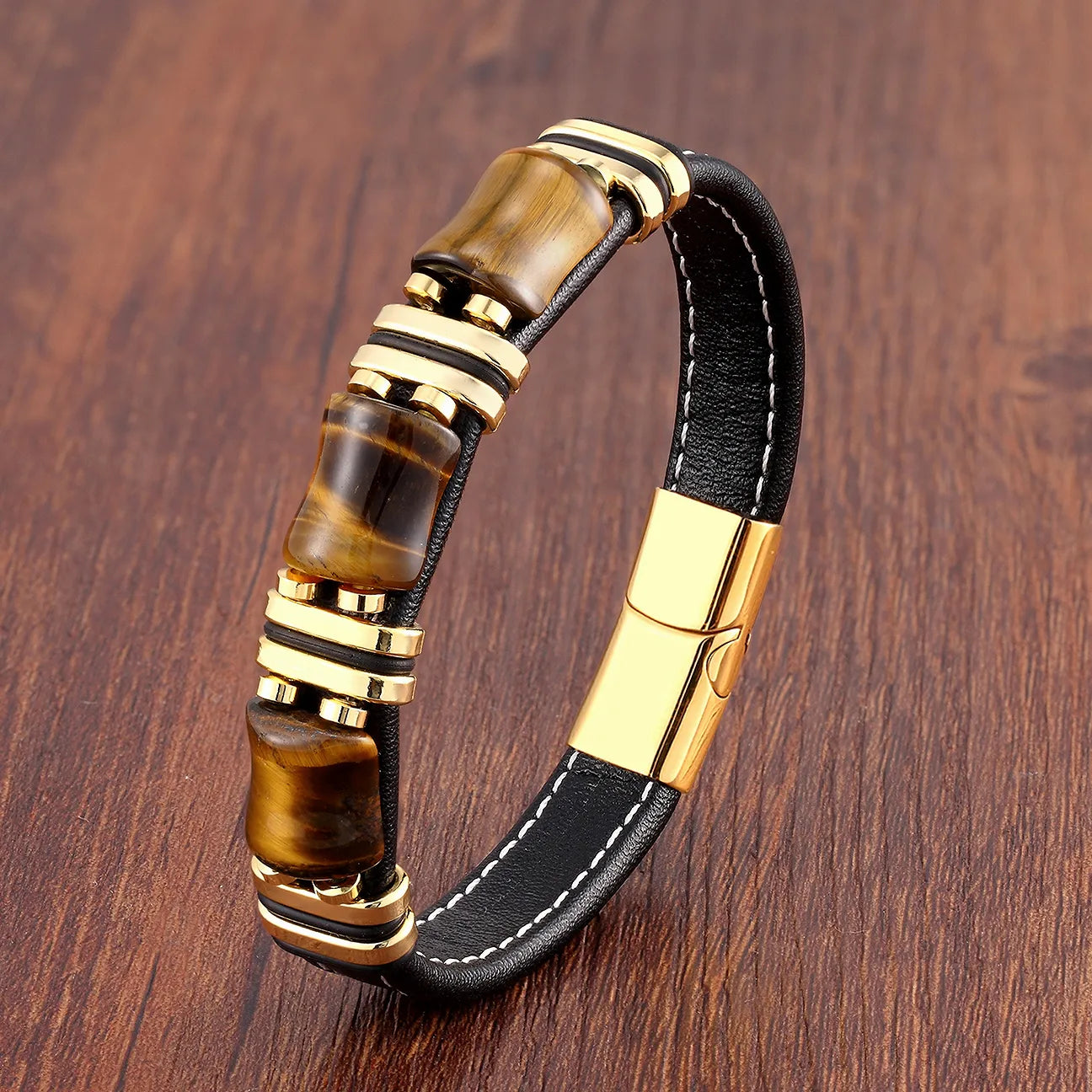 Tiger's Eye Natural Stone Leather Bracelet | Women's Jewelry