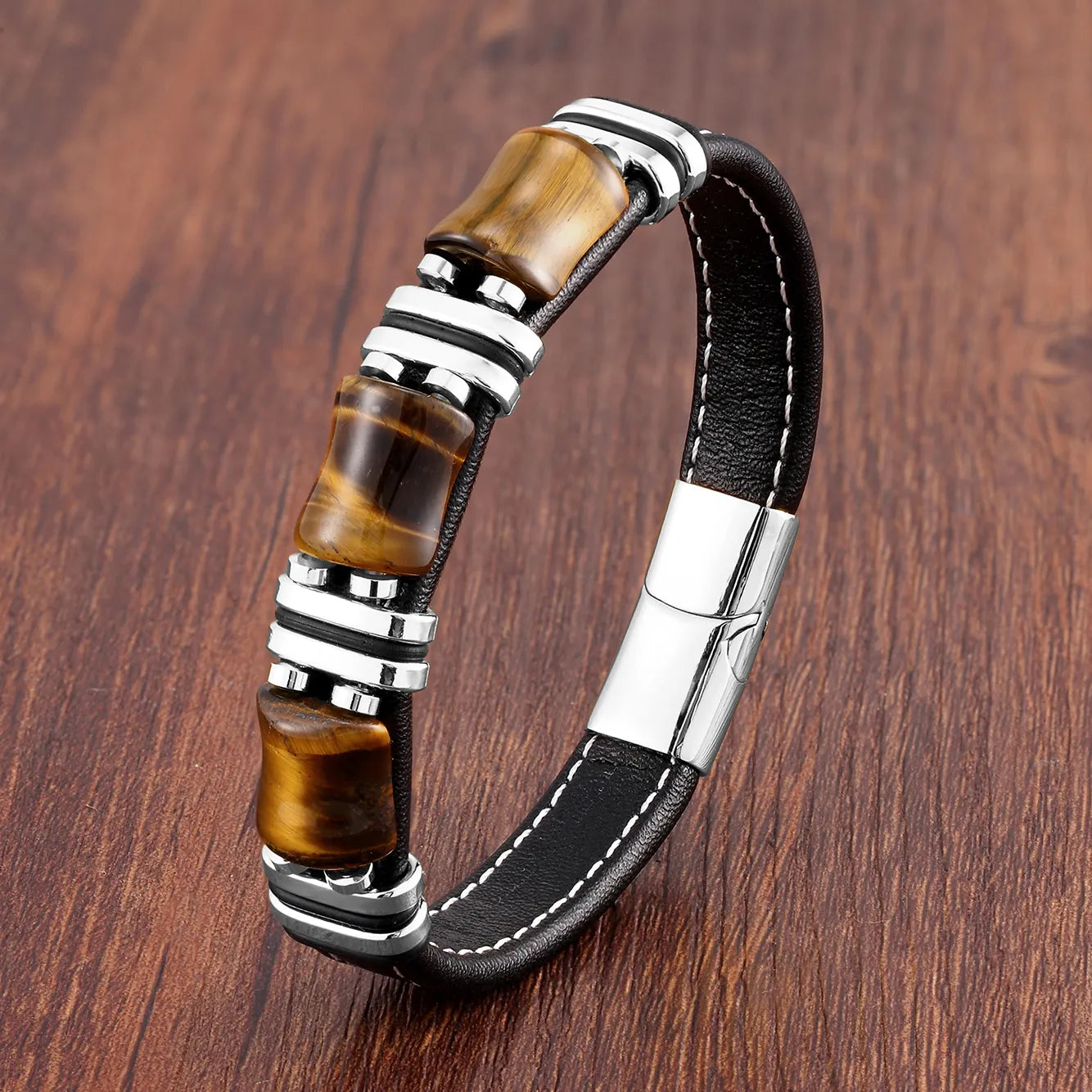 Tiger's Eye Natural Stone Leather Bracelet | Women's Jewelry