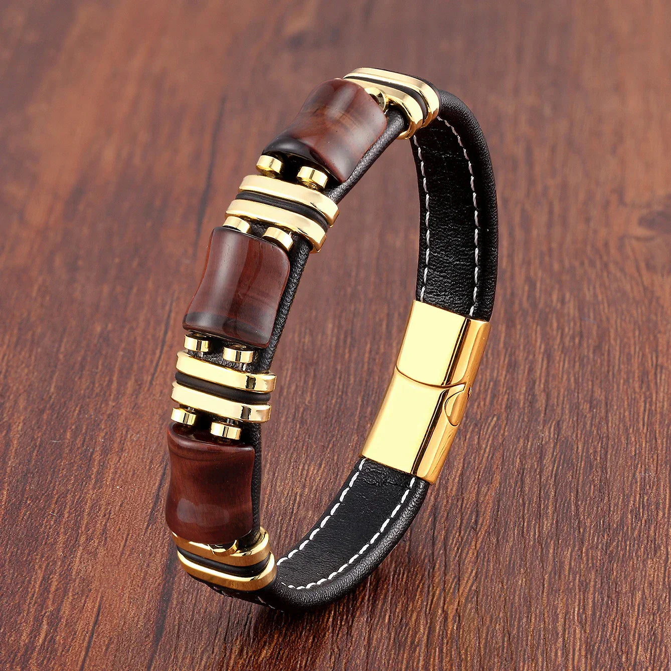 Tiger's Eye Natural Stone Leather Bracelet | Women's Jewelry