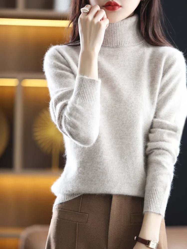 Women's 100% Cashmere Turtleneck Sweater Warm Slim Fit Knit in 23 Colors
