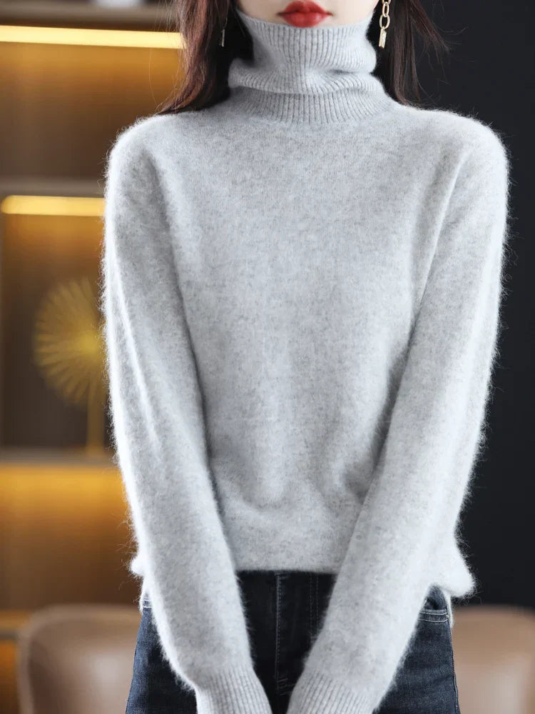 Women's 100% Cashmere Turtleneck Sweater Warm Slim Fit Knit in 23 Colors