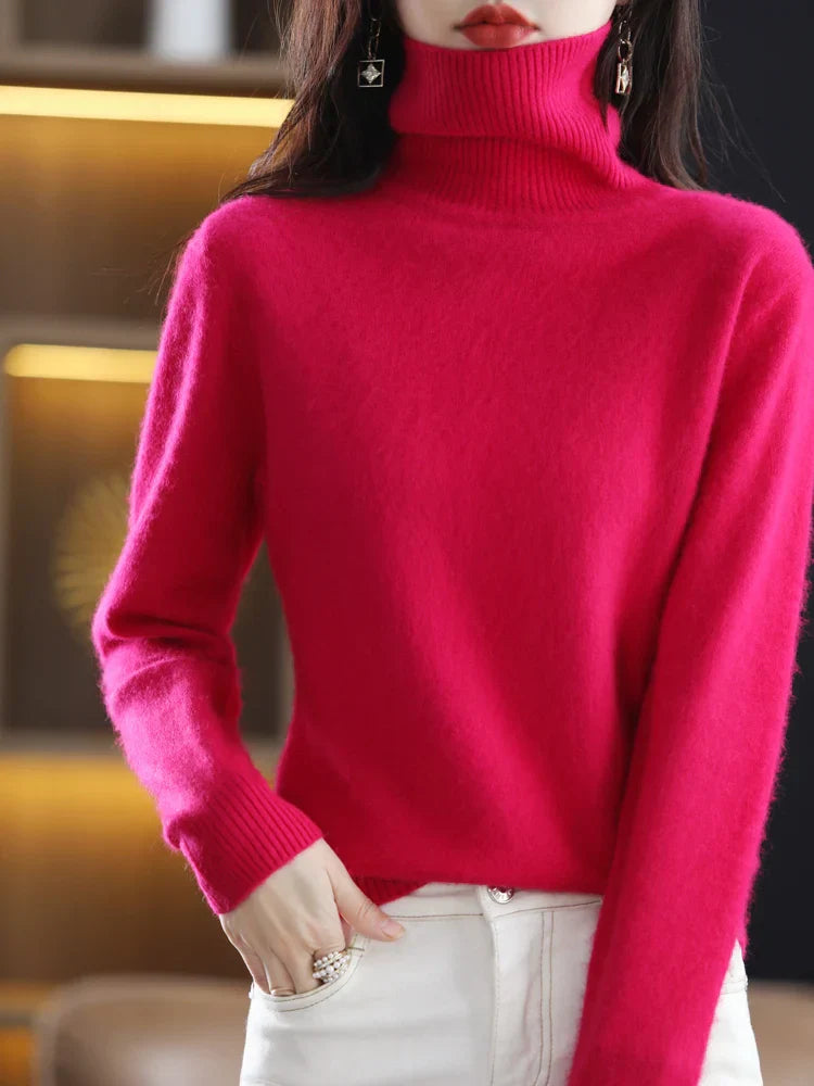 Women's 100% Cashmere Turtleneck Sweater Warm Slim Fit Knit in 23 Colors