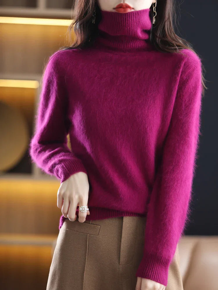 Women's 100% Cashmere Turtleneck Sweater Warm Slim Fit Knit in 23 Colors