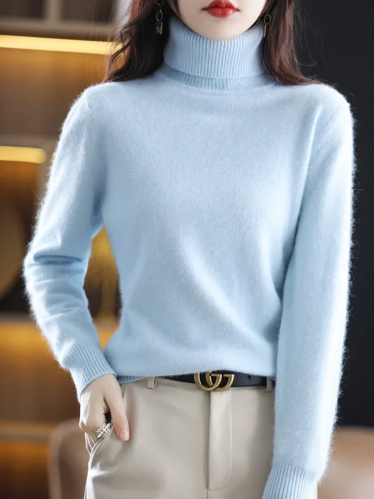 Women's 100% Cashmere Turtleneck Sweater Warm Slim Fit Knit in 23 Colors