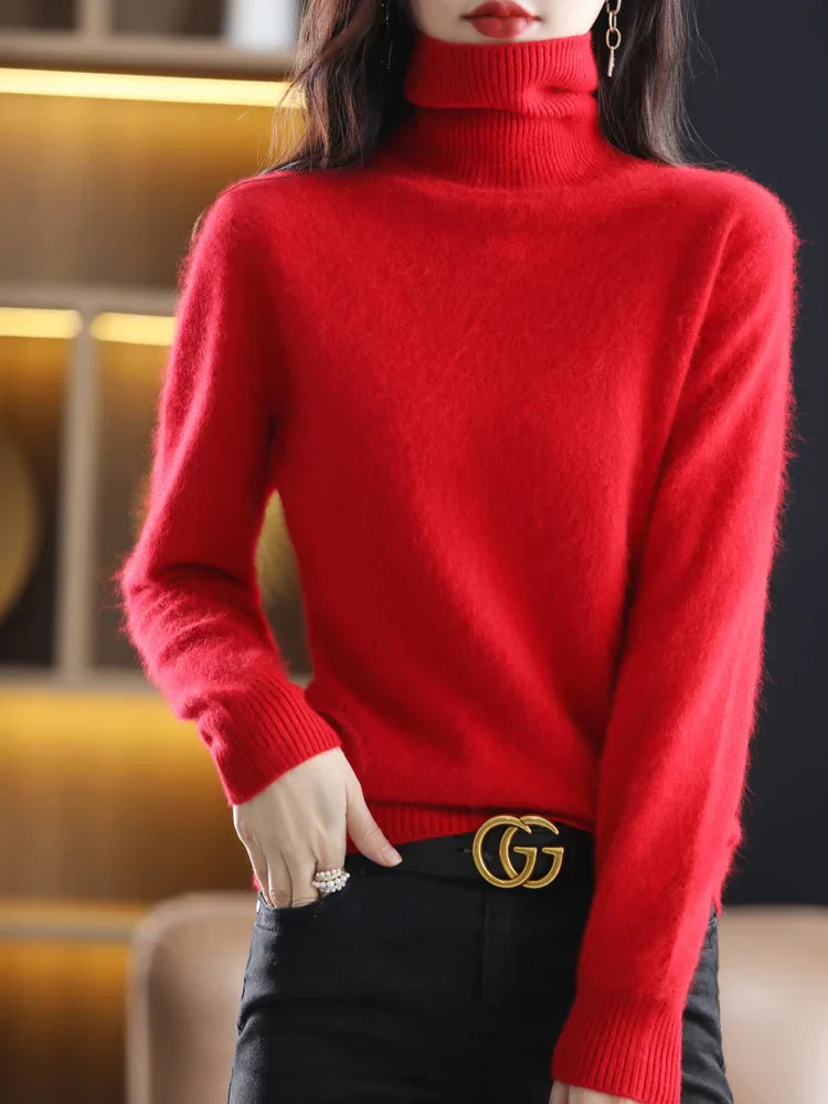 Women's 100% Cashmere Turtleneck Sweater Warm Slim Fit Knit in 23 Colors