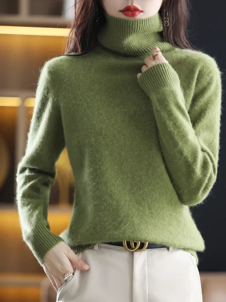 Women's 100% Cashmere Turtleneck Sweater Warm Slim Fit Knit in 23 Colors