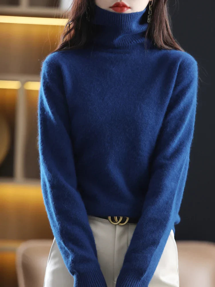 Women's 100% Cashmere Turtleneck Sweater Warm Slim Fit Knit in 23 Colors